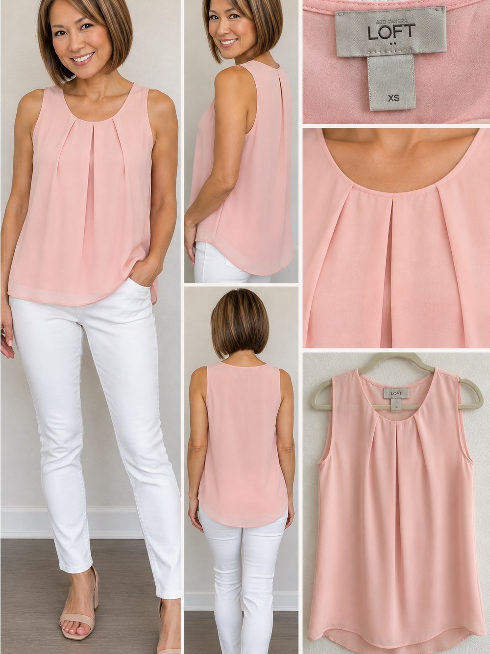 LOFT Blush Pink Sleeveless Pleated Shell Top